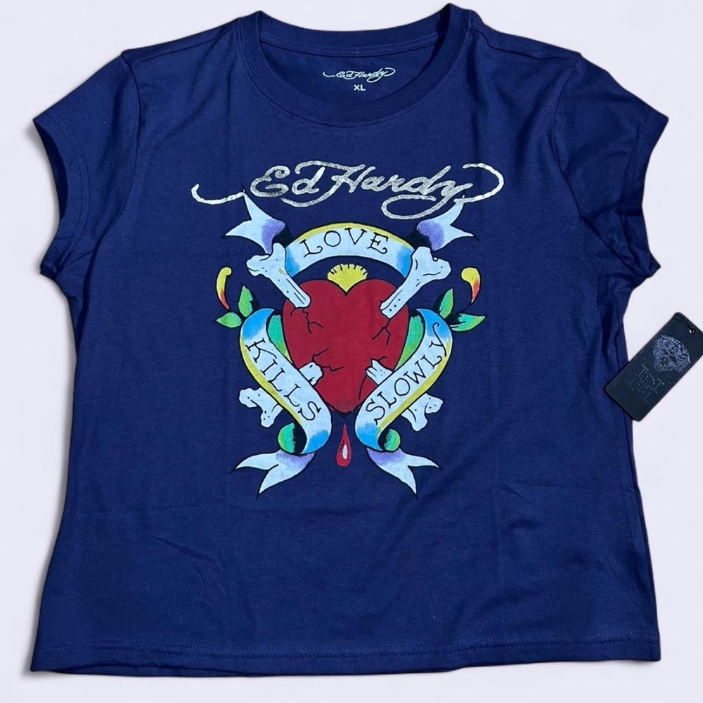 Y2K Ed Hardy - Love Kills Slowly - Navy Eclipse Baby Tee (NWT)